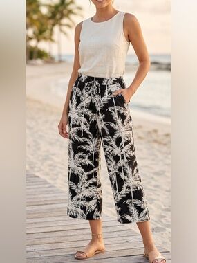 Belle Beach by Kim Gravel Cabana Cropped Beach Pant Black PalmBeach - size LT